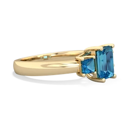 Lab Ruby Three Stone Emerald-Cut Trellis 14K Yellow Gold ring R4021