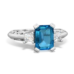 London Topaz Art Deco Diamond 8X6 Emerald-Cut Engagement 14K White Gold ring R20018EM