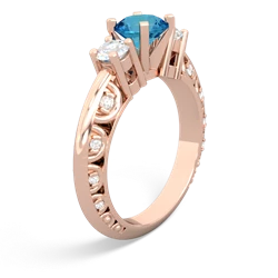 London Topaz Art Deco Diamond 6Mm Round Engagment 14K Rose Gold ring R2003