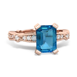 London Topaz Sparkling Tiara 8X6 Emerald-Cut 14K Rose Gold ring R26298EM