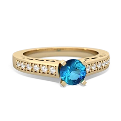 London Topaz Art Deco Engagement 5Mm Round 14K Yellow Gold ring R26355RD