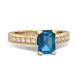 London Topaz Art Deco Engagement 7X5mm Emerald-Cut 14K Yellow Gold ring R26357EM
