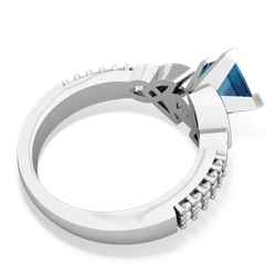 London Topaz Celtic Knot 6Mm Princess Engagement 14K White Gold ring R26446SQ