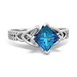 London Topaz Celtic Knot 6Mm Princess Engagement 14K White Gold ring R26446SQ