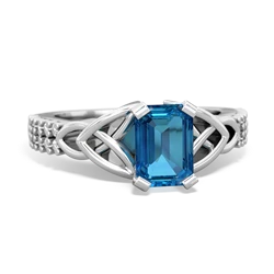 London Topaz Celtic Knot 7X5 Emerald-Cut Engagement 14K White Gold ring R26447EM