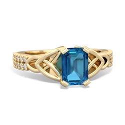 London Topaz Celtic Knot 7X5 Emerald-Cut Engagement 14K Yellow Gold ring R26447EM