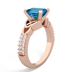 London Topaz Celtic Knot 8X6 Emerald-Cut Engagement 14K Rose Gold ring R26448EM