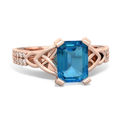 London Topaz Celtic Knot 8X6 Emerald-Cut Engagement 14K Rose Gold ring R26448EM