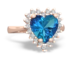 London Topaz Sparkling Halo Heart 14K Rose Gold ring R0391