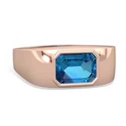 London Topaz Men's Emerald-Cut Bezel 14K Rose Gold ring R0410