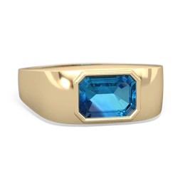 London Topaz Men's Emerald-Cut Bezel 14K Yellow Gold ring R0410