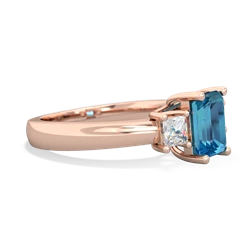 London Topaz Diamond Three Stone Emerald-Cut Trellis 14K Rose Gold ring R4021