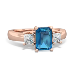 London Topaz Diamond Three Stone Emerald-Cut Trellis 14K Rose Gold ring R4021