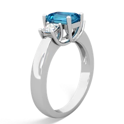 London Topaz Diamond Three Stone Emerald-Cut Trellis 14K White Gold ring R4021