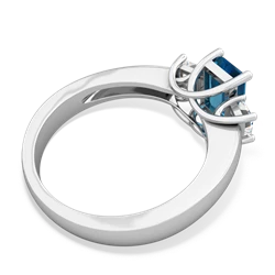 London Topaz Diamond Three Stone Emerald-Cut Trellis 14K White Gold ring R4021