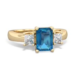 London Topaz Diamond Three Stone Emerald-Cut Trellis 14K Yellow Gold ring R4021