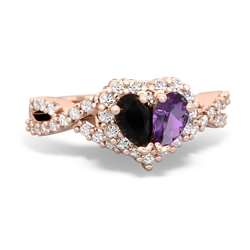 Onyx Diamond Twist 'One Heart' 14K Rose Gold ring R2640HRT