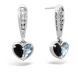 Onyx Filligree Heart 14K White Gold earrings E5070