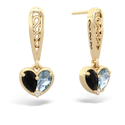 Onyx Filligree Heart 14K Yellow Gold earrings E5070