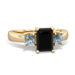 Onyx Three Stone Emerald-Cut Trellis 14K Yellow Gold ring R4021