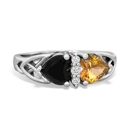 Onyx Celtic Knot Double Heart 14K White Gold ring R5040