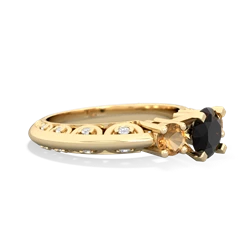 Onyx Art Deco Eternal Embrace Engagement 14K Yellow Gold ring C2003