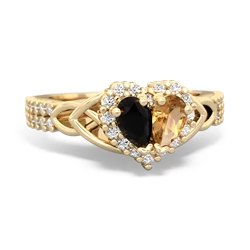 Onyx Celtic Knot Two Hearts As One 14K Yellow Gold ring R2644HRT