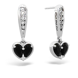 Onyx Filligree Heart 14K White Gold earrings E5070