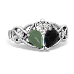 Onyx 'One Heart' Celtic Knot Claddagh 14K White Gold ring R5322