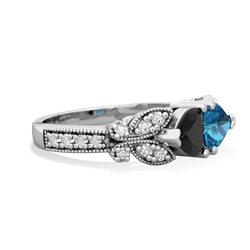 Onyx Diamond Butterflies 14K White Gold ring R5601