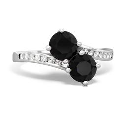 Onyx Channel Set Two Stone 14K White Gold ring R5303