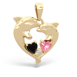 Onyx Dolphin Heart 14K Yellow Gold pendant P5820