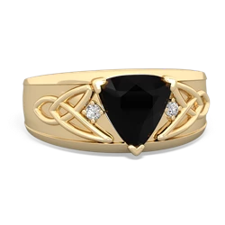 Onyx Celtic Trinity Knot Men's 14K Yellow Gold ring R0440