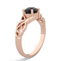 Onyx Checkerboard Cushion Celtic Knot 14K Rose Gold ring R5000