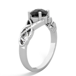 Onyx Checkerboard Cushion Celtic Knot 14K White Gold ring R5000