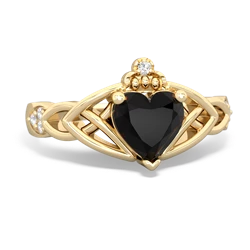 Onyx Claddagh Celtic Knot Diamond 14K Yellow Gold ring R5001