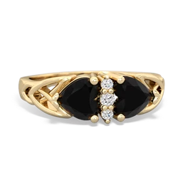 Onyx Celtic Knot Double Heart 14K Yellow Gold ring R5040