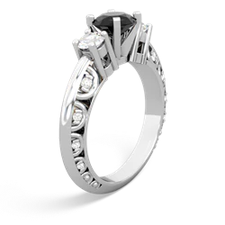 Onyx Art Deco Diamond 6Mm Round Engagment 14K White Gold ring R2003