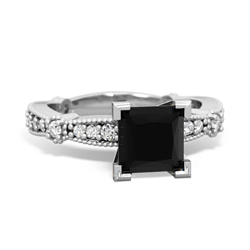 Onyx Sparkling Tiara 6Mm Princess 14K White Gold ring R26296SQ