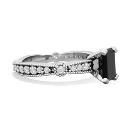 Onyx Sparkling Tiara 7X5mm Emerald-Cut 14K White Gold ring R26297EM