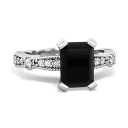 Onyx Sparkling Tiara 8X6 Emerald-Cut 14K White Gold ring R26298EM