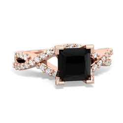 Onyx Diamond Twist 6Mm Princess Engagment  14K Rose Gold ring R26406SQ