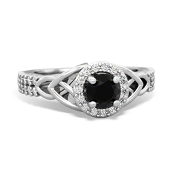 Onyx Celtic Knot Halo 14K White Gold ring R26445RH
