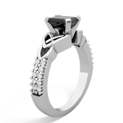 Onyx Celtic Knot 7X5 Emerald-Cut Engagement 14K White Gold ring R26447EM