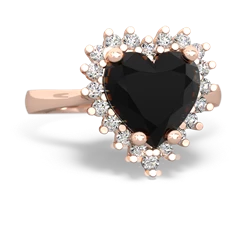 Onyx Sparkling Halo Heart 14K Rose Gold ring R0391