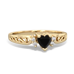 Onyx Filligree Scroll Heart 14K Yellow Gold ring R2429