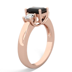 Onyx Diamond Three Stone Emerald-Cut Trellis 14K Rose Gold ring R4021