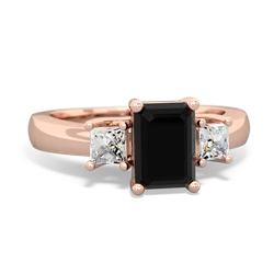 Onyx Diamond Three Stone Emerald-Cut Trellis 14K Rose Gold ring R4021