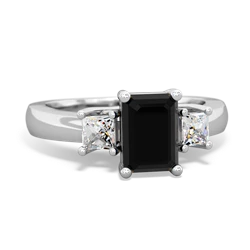 Onyx Diamond Three Stone Emerald-Cut Trellis 14K White Gold ring R4021