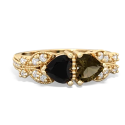 Onyx Diamond Butterflies 14K Yellow Gold ring R5601